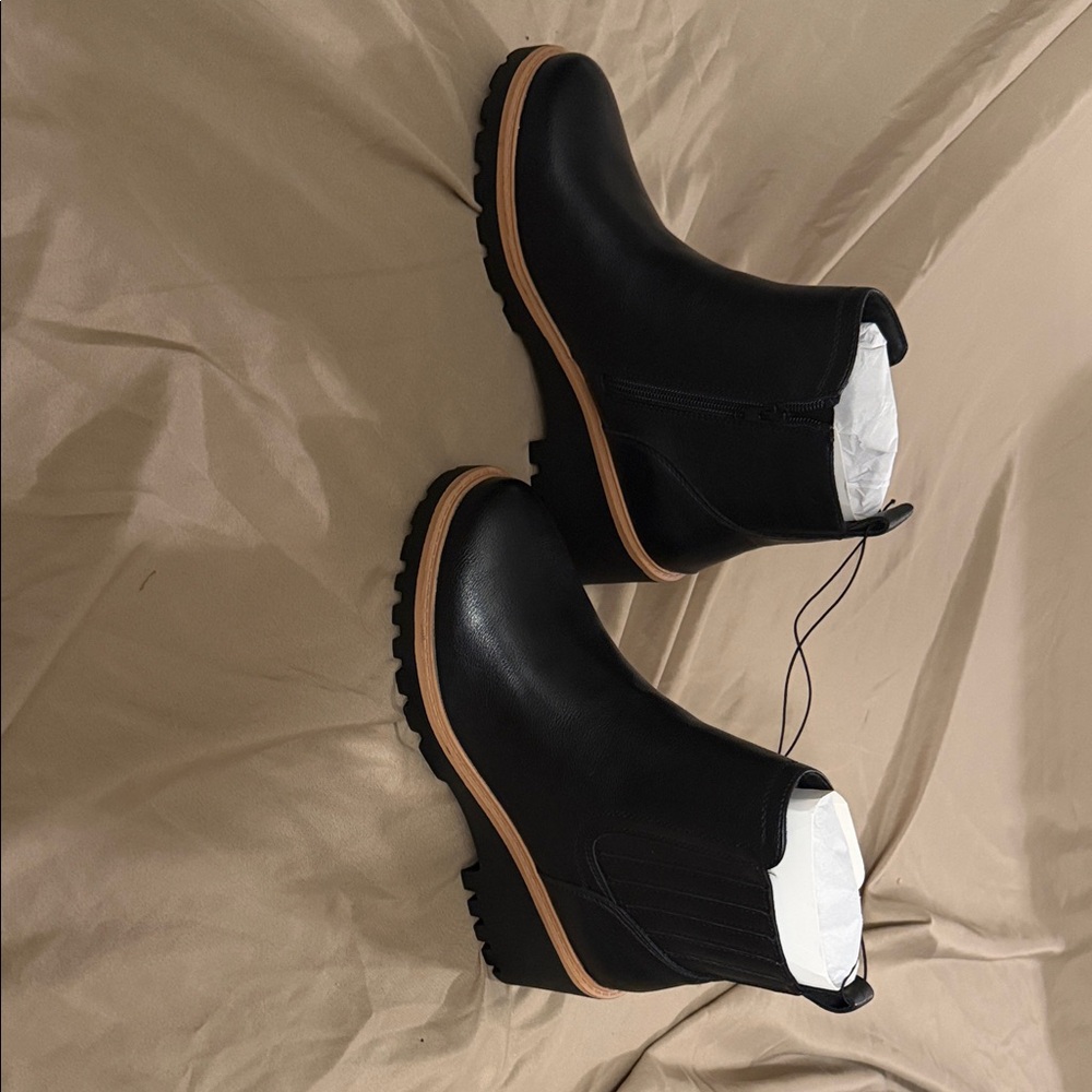 DSW Black Ankle Boots with Tan Sole